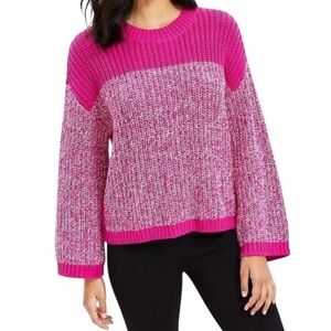 Lou & Grey Marled Sweater Women S Preppy Cozy Pink White Crew Neck Vibrant NWT